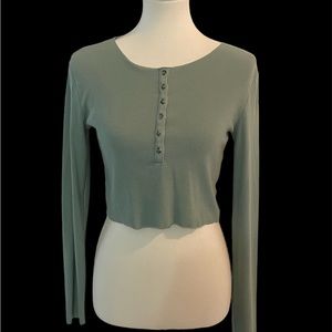 Forever 21 * ribbed green‎ crop top * long sleeve * size small